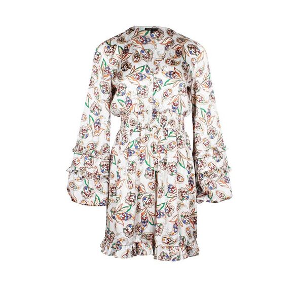 Maje Paisley Print Balloon Sleeve Mini Dress in White Polyester